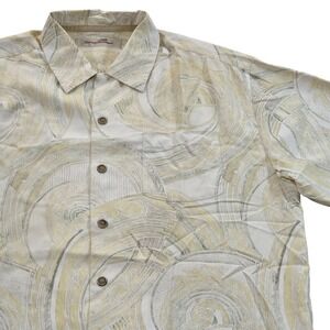 Tommy Bahama Silk Shirt Yellow Wave‎ Swirl Pattern Button Up Short Sleeve Mens M